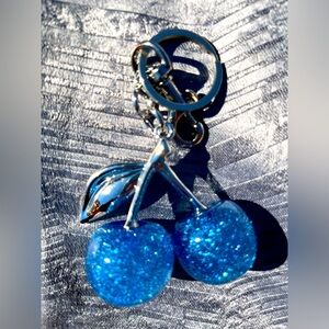 Cherries keychain bag charm. Coach like fashion, unbranded. New. Blue